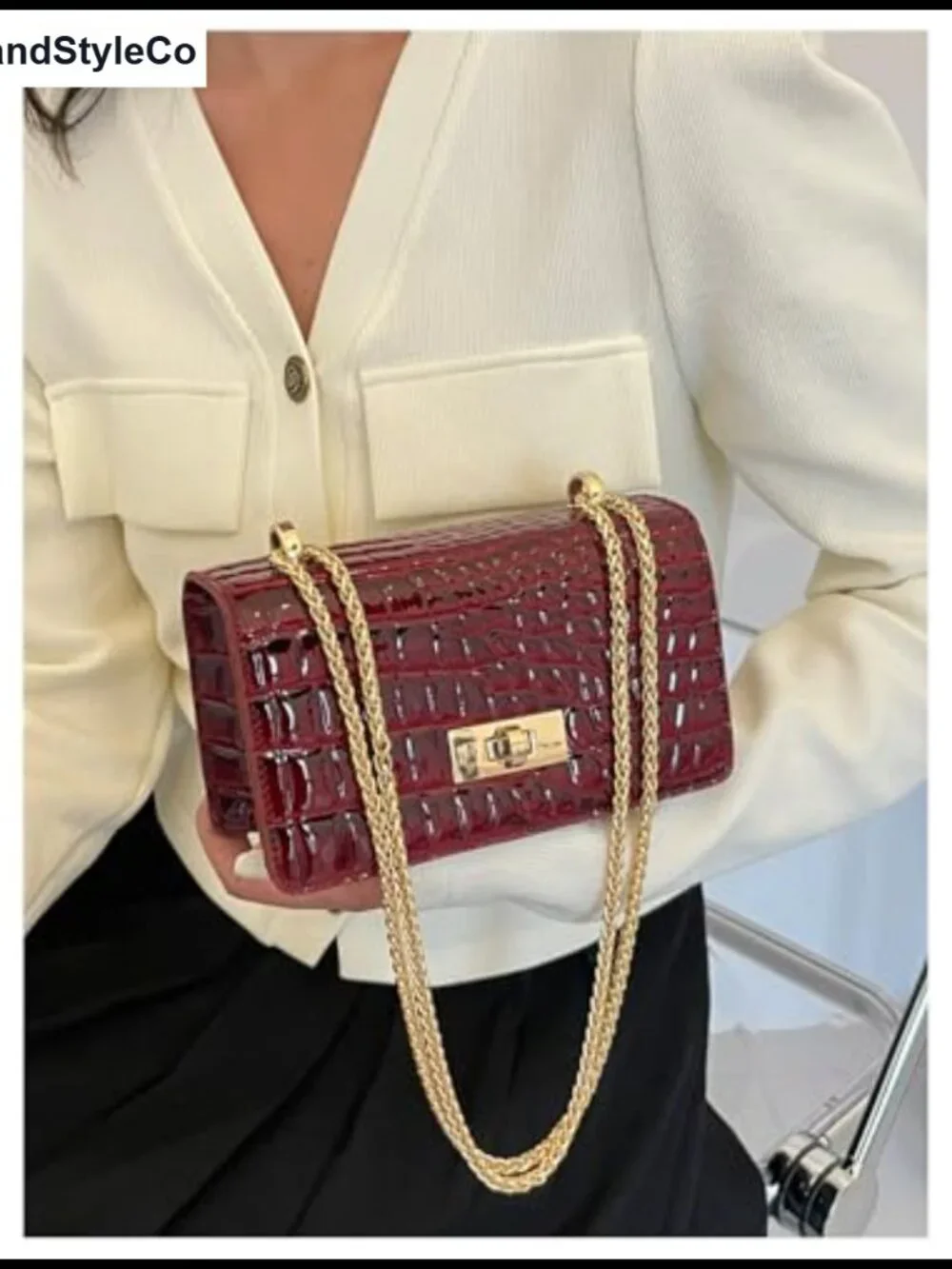 Crocodile Print PU Leather Top Handle Shoulder Bag Crossbody Purse